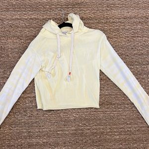 Wild Fox Women's Yellow Hoodie with Striped Sleeves